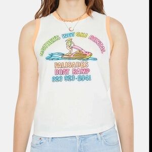 MOTHER THE STRONG AND SILENT TYPE WET SKI Women's White Graphic Tank Top